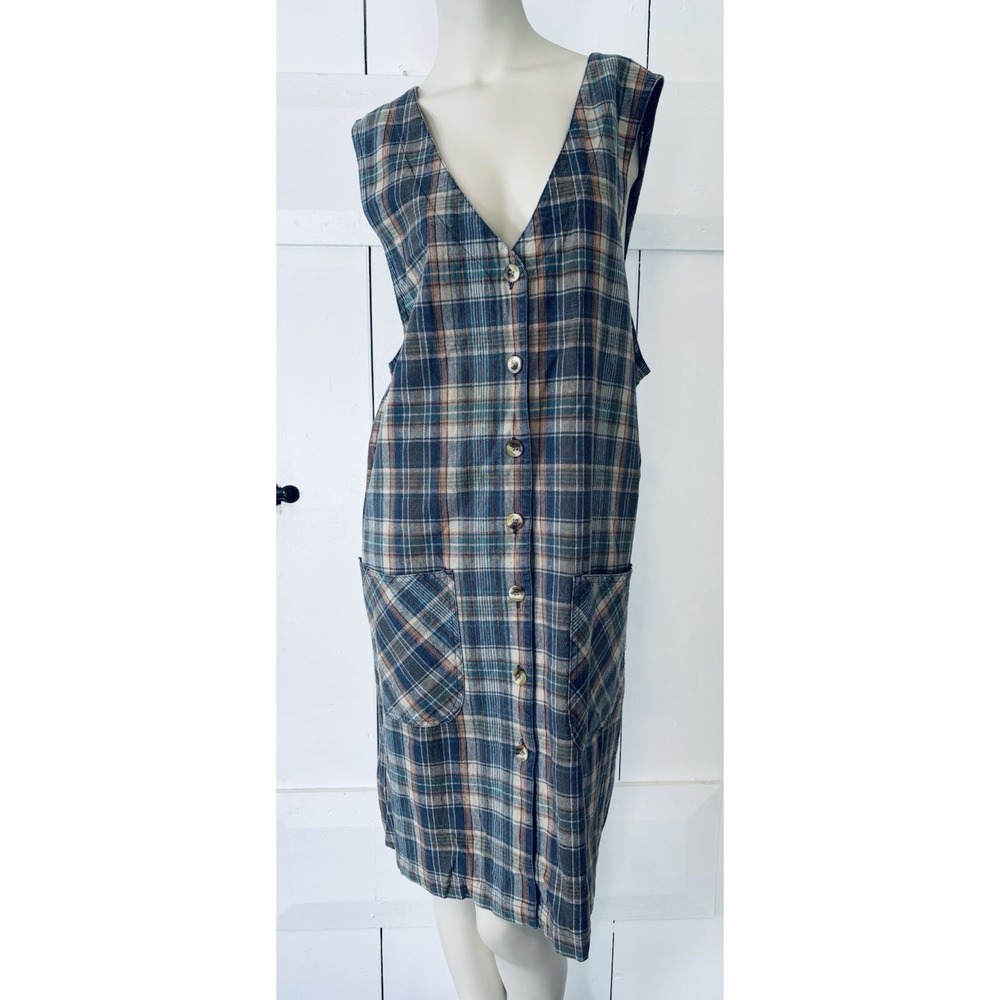 Vintage Original Ty Wear Dress Pockets Plaid Jumper Cottagecore Womens Size 2X
